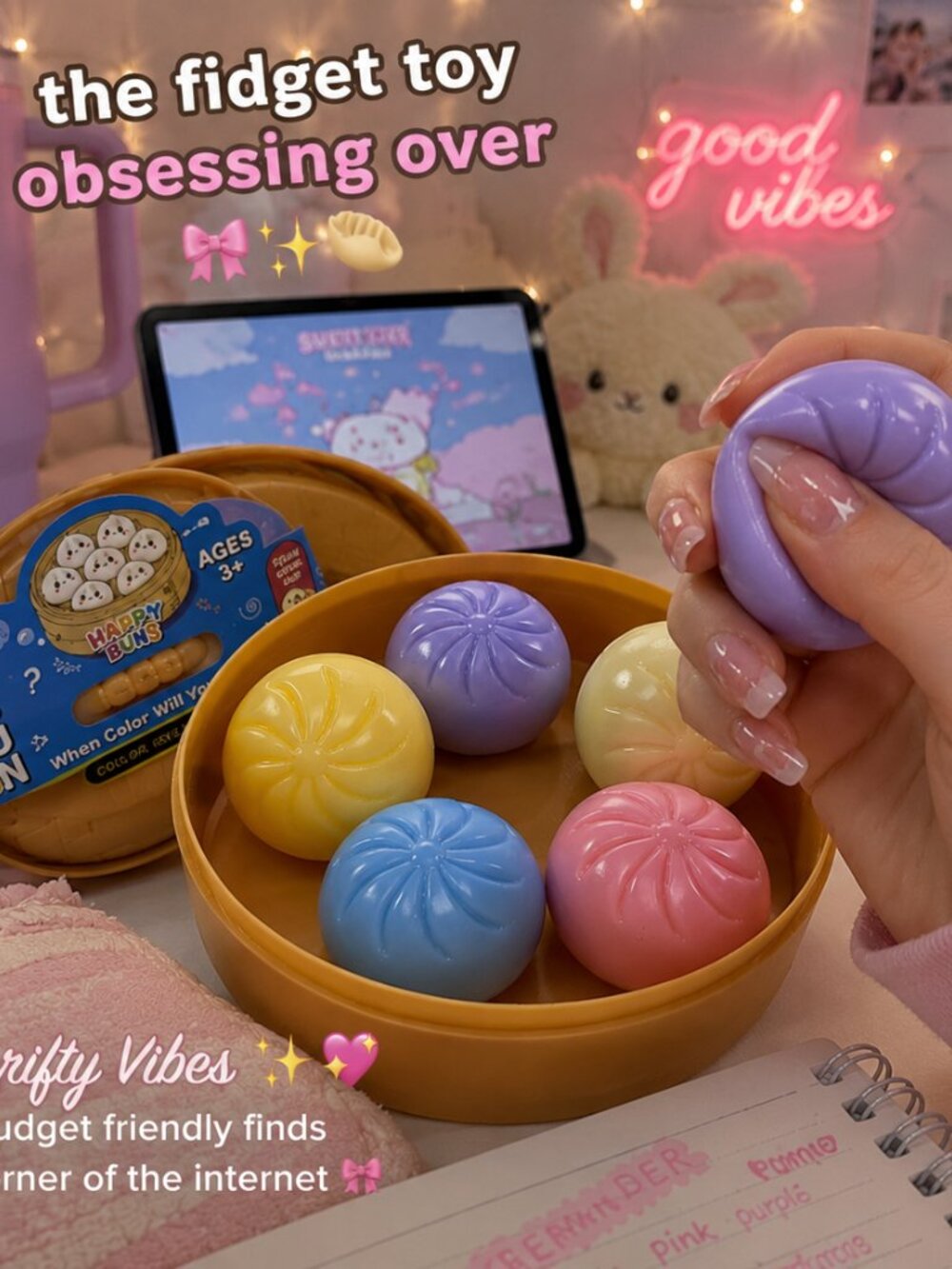 5 Pack Kawaii Dumpling Squishy Fidget Toys Steamer Basket Kids Stress Relief